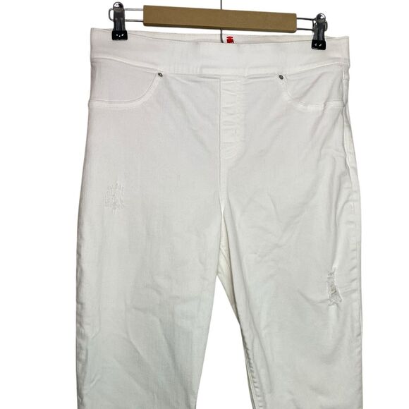 Spanx Jeans Womens L Pants White Ankle Leggings Elastic Waist Pull On Distressed - Picture 4 of 11